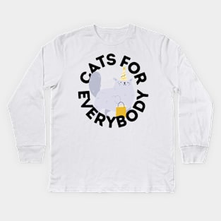 Cats For Everybody Festive Cat Bearing Gifts Funny Christmas Gift for Cat Owners and Feline Lovers Kids Long Sleeve T-Shirt